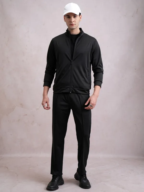 Highlander Men Black High Neck Front-Open Sweatshirt