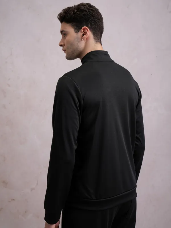 Highlander Men Black High Neck Front-Open Sweatshirt