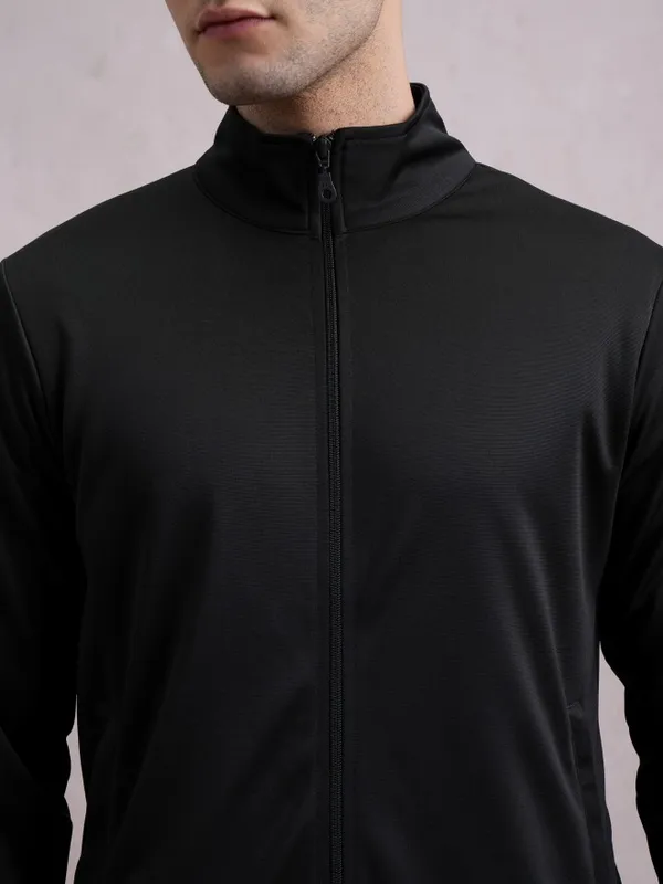 Highlander Men Black High Neck Front-Open Sweatshirt