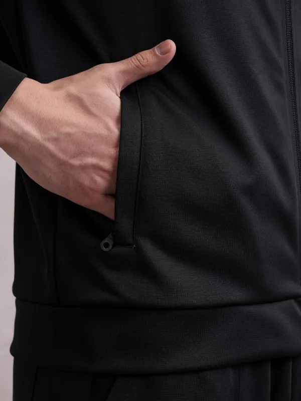 Highlander Men Black High Neck Front-Open Sweatshirt