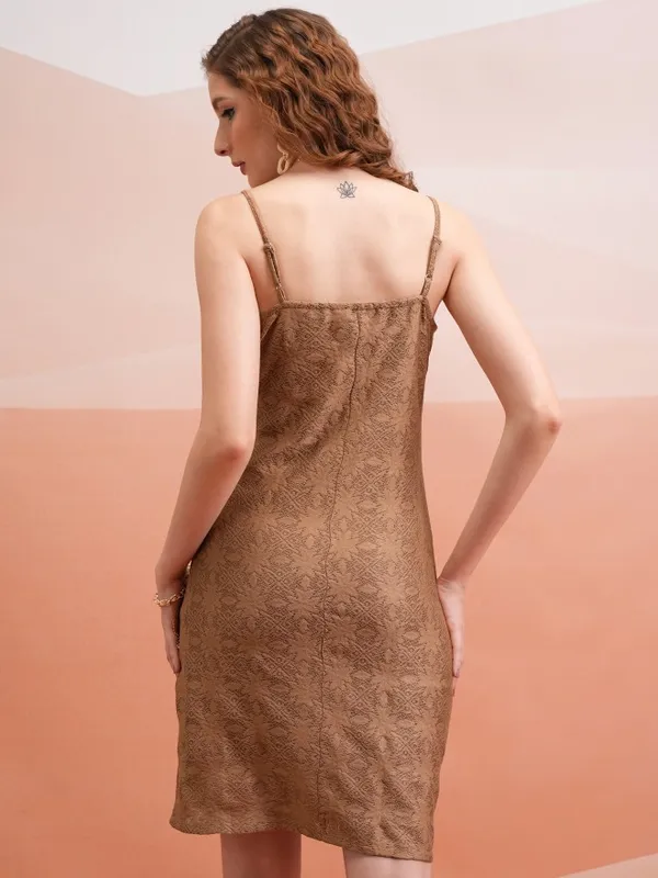 Tokyo Talkies Women Brown Self Design Bodycon Dress