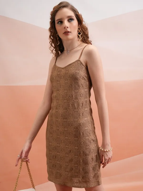 Tokyo Talkies Women Brown Self Design Bodycon Dress