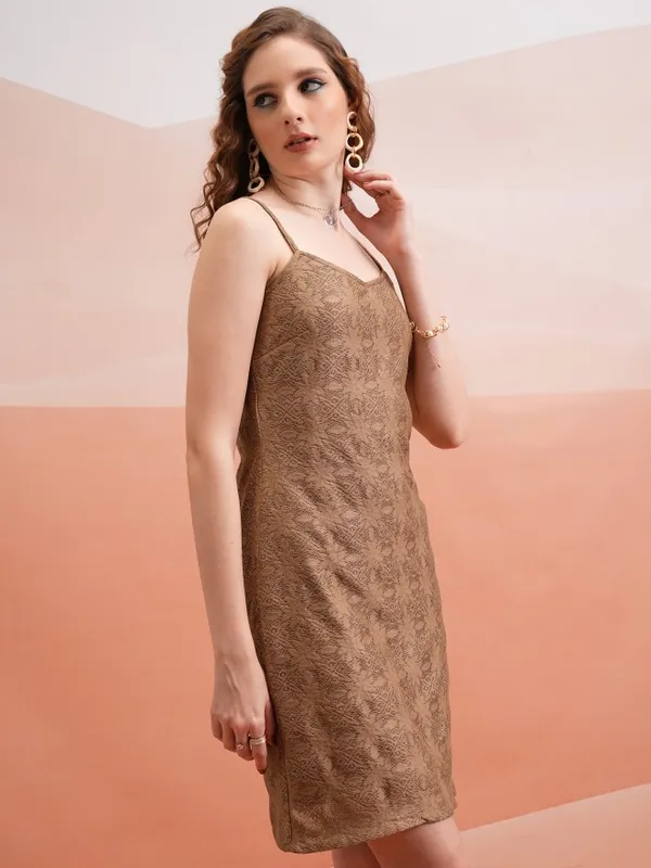Tokyo Talkies Women Brown Self Design Bodycon Dress
