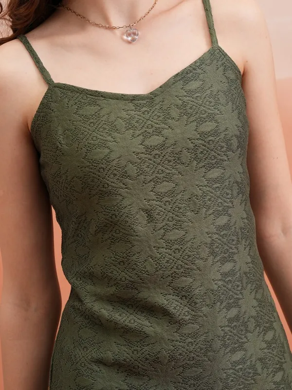 Tokyo Talkies Women Olive Self Design Bodycon Dress
