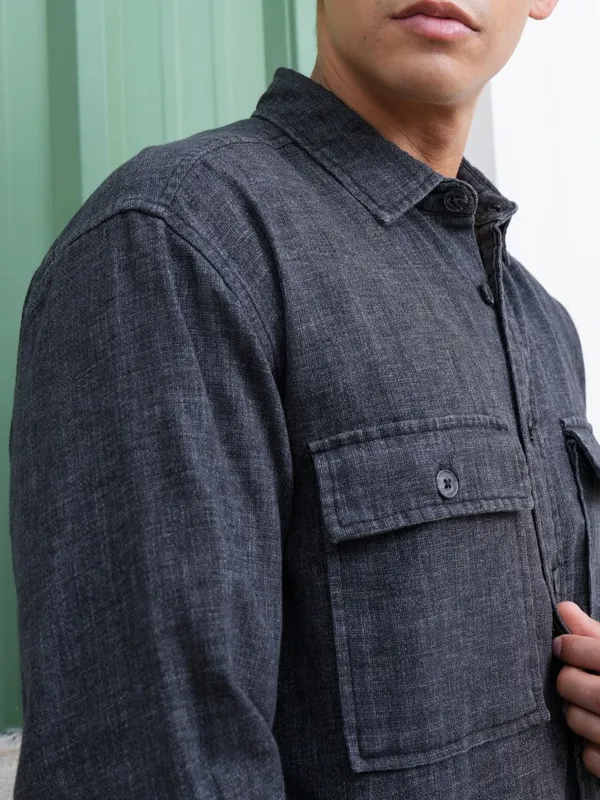  Locomotive Men Black Solid Oversized Fit Casual Shirts