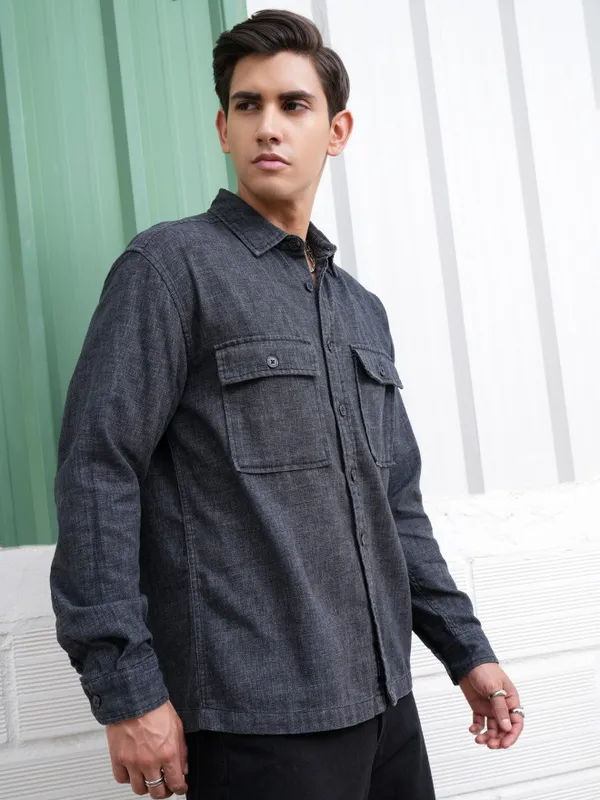  Locomotive Men Black Solid Oversized Fit Casual Shirts
