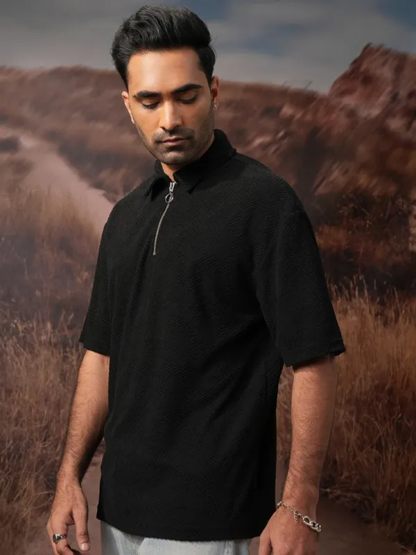 Self Design Polo Collar T-shirt