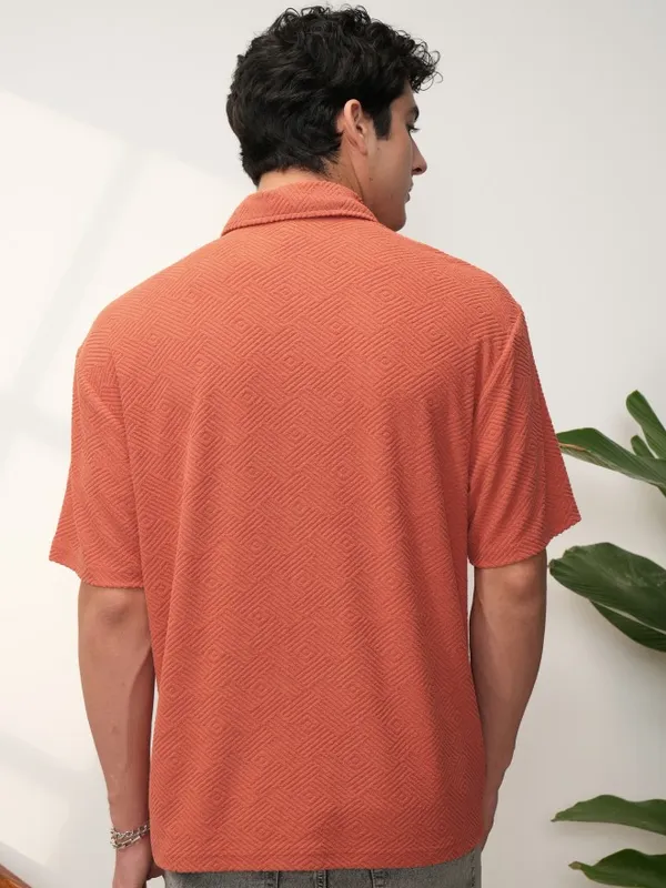 Locomotive Men Rust Self Design Oversized Fit Polo T-Shirt