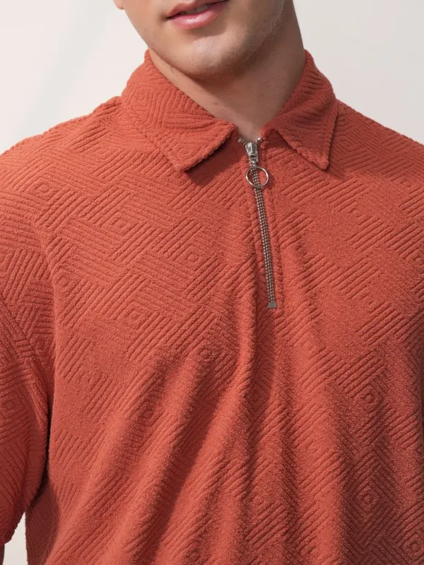 Locomotive Men Rust Self Design Oversized Fit Polo T-Shirt