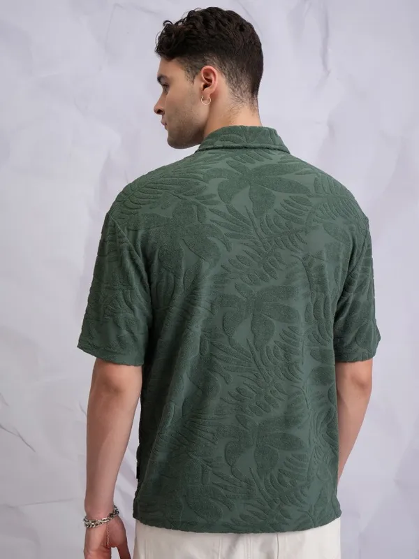  Highlander Men Green Self Design Polo Collar Polo T-Shirts