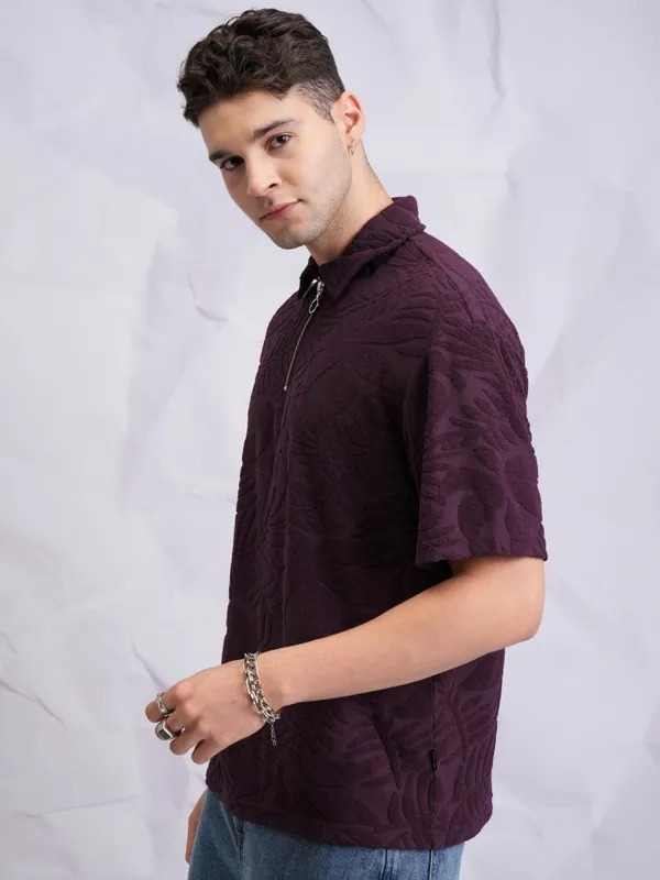 Self Design Polo Collar T-Shirt