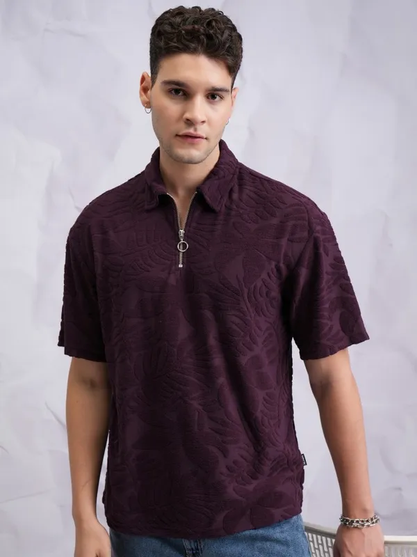 Self Design Polo Collar T-Shirt