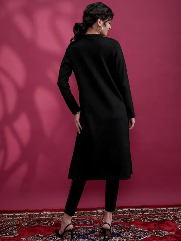  Ketch Women Black Woven Design Straight Kurtas