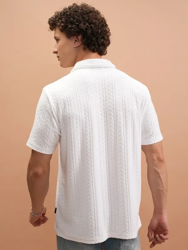  Highlander Men White Self Design Polo Collar T-Shirts