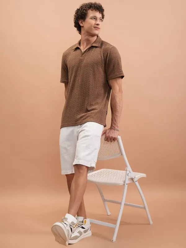 Self Design Polo Collar T-Shirt