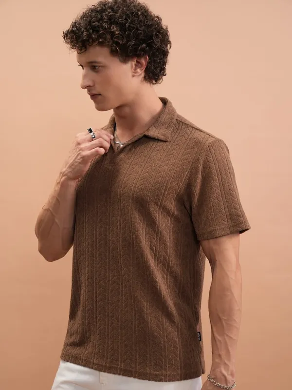 Self Design Polo Collar T-Shirt