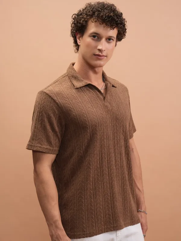Self Design Polo Collar T-Shirt