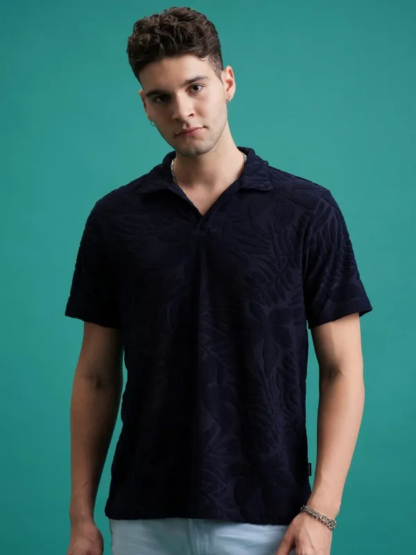 Self Design Polo Collar T-Shirt