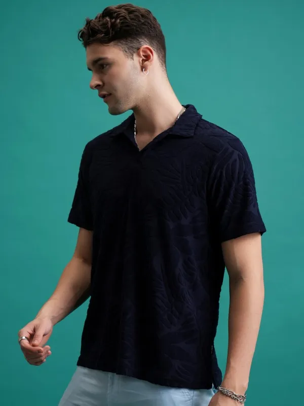 Self Design Polo Collar T-Shirt