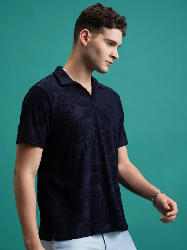 Self Design Polo Collar T-Shirt