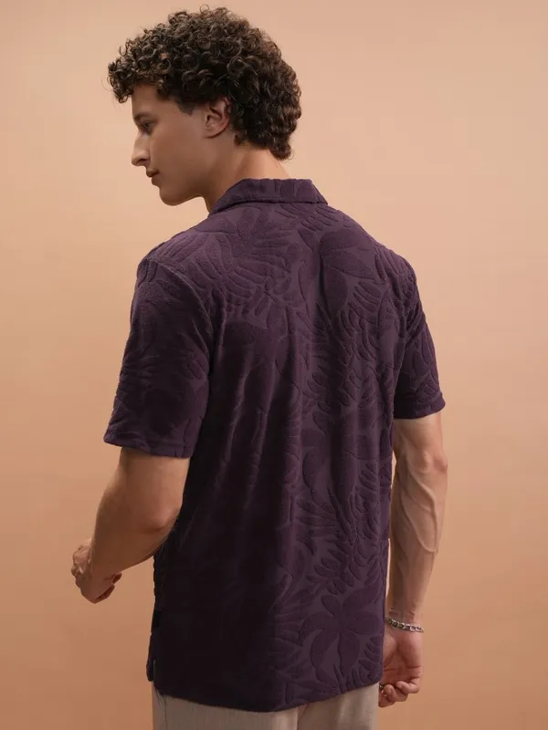 Highlander Men Purple Self Design Polo Collar T-Shirt