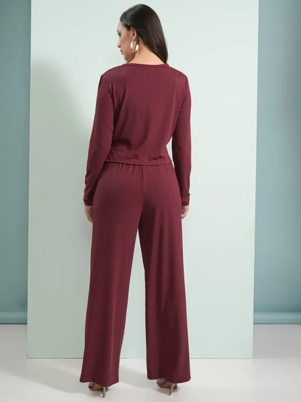 Tokyo Talkies Women Burgundy Top With Trouser Co-Ords