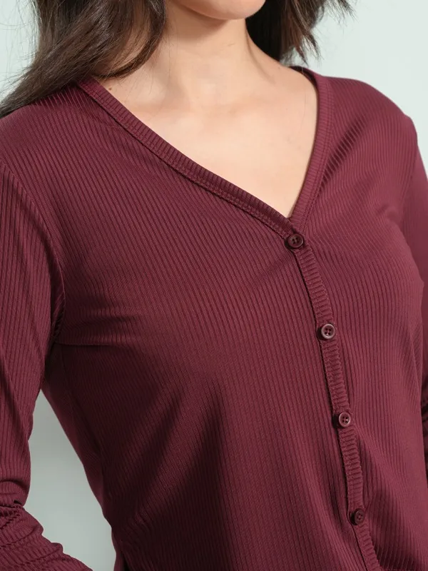 Tokyo Talkies Women Burgundy Top With Trouser Co-Ords