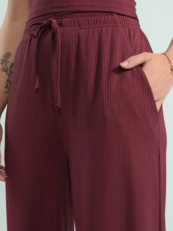 Tokyo Talkies Women Burgundy Top With Trouser Co-Ords