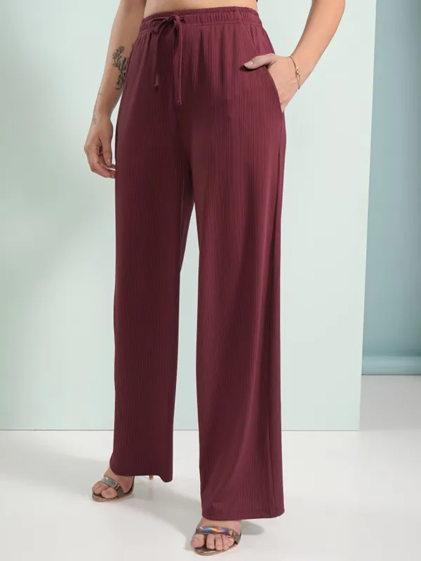 Tokyo Talkies Women Burgundy Top With Trouser Co-Ords