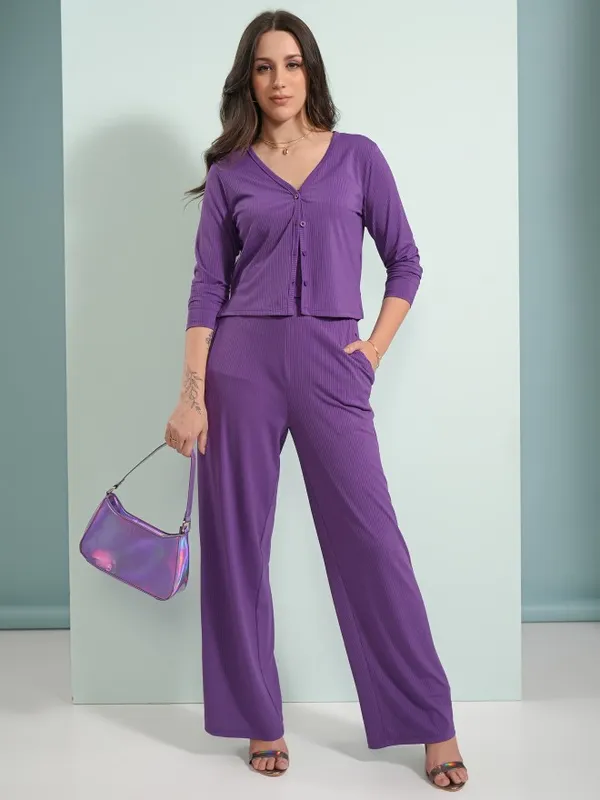 Tokyo Talkies Women Purple Top With Trouser Co-Ords