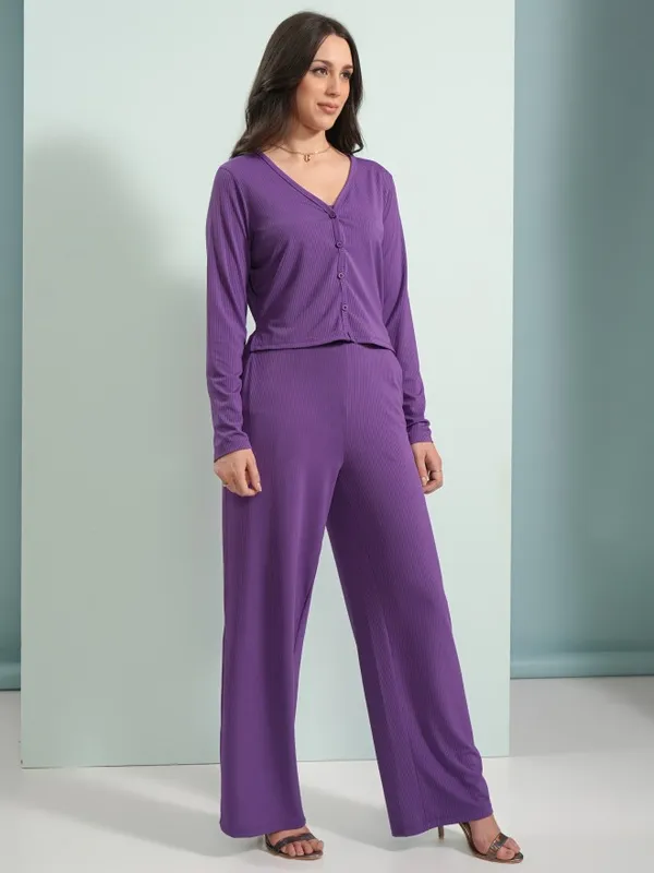 Tokyo Talkies Women Purple Top With Trouser Co-Ords