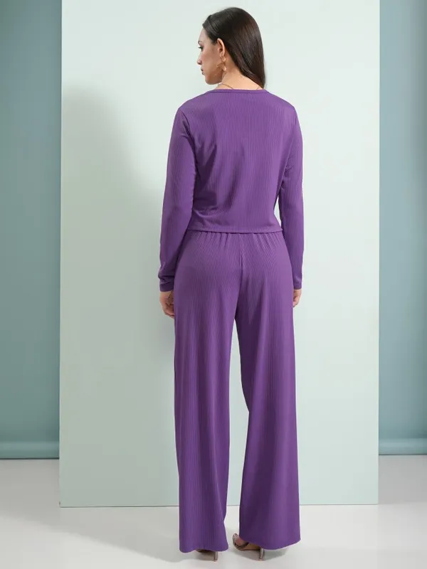 Tokyo Talkies Women Purple Top With Trouser Co-Ords
