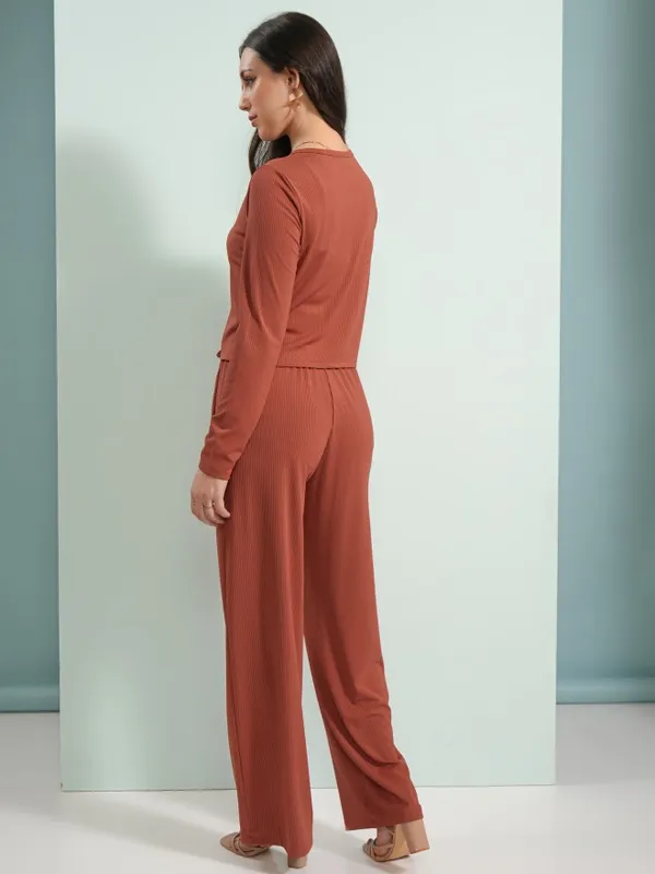 Tokyo Talkies Women Terracotta Top With Trouser Co-Ords