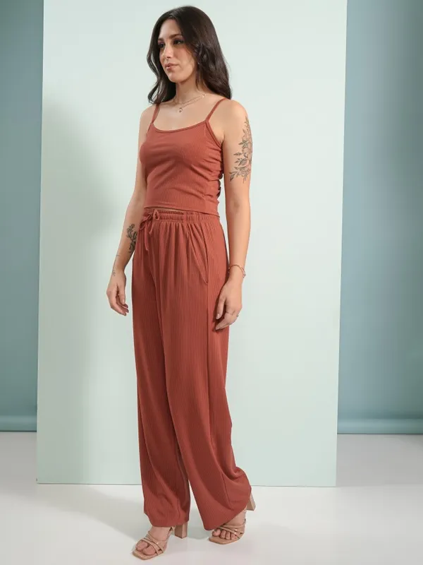 Tokyo Talkies Women Terracotta Top With Trouser Co-Ords