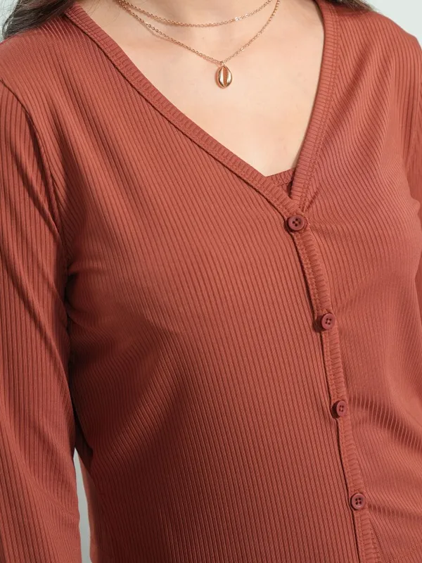 Tokyo Talkies Women Terracotta Top With Trouser Co-Ords