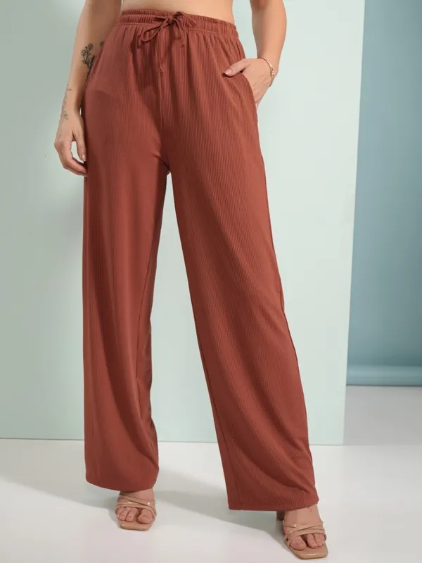 Tokyo Talkies Women Terracotta Top With Trouser Co-Ords