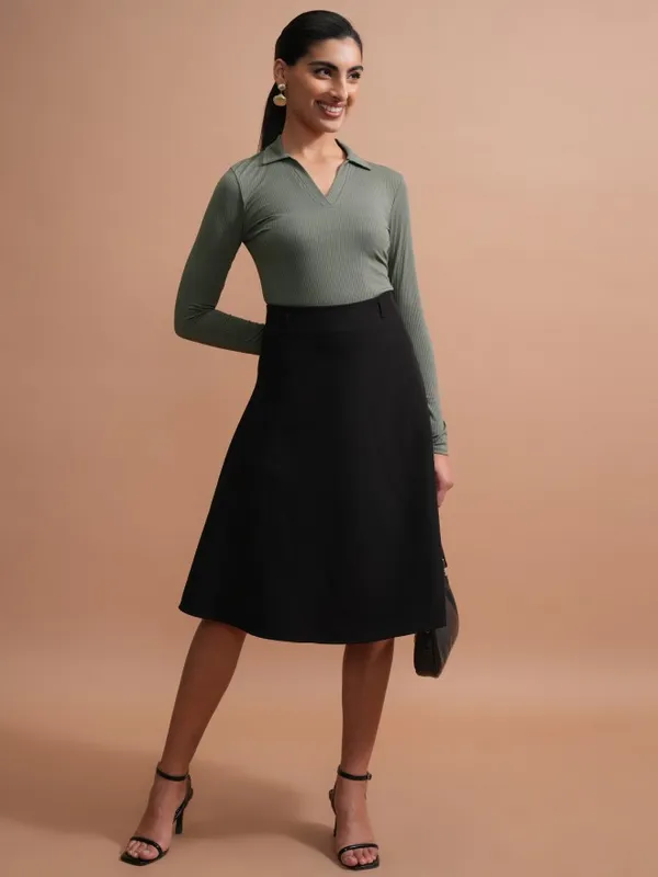 Tokyo Talkies Women Olive Solid Fitted Top