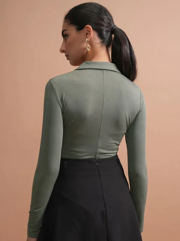 Tokyo Talkies Women Olive Solid Fitted Top