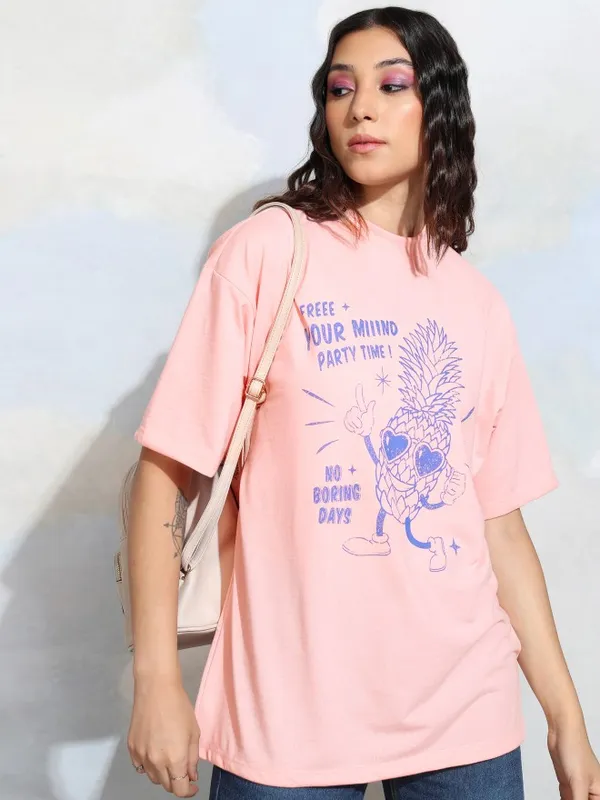 Tokyo Talkies Women Pink Printed Round Neck T-Shirt