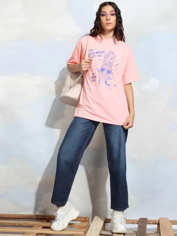 Tokyo Talkies Women Pink Printed Round Neck T-Shirt