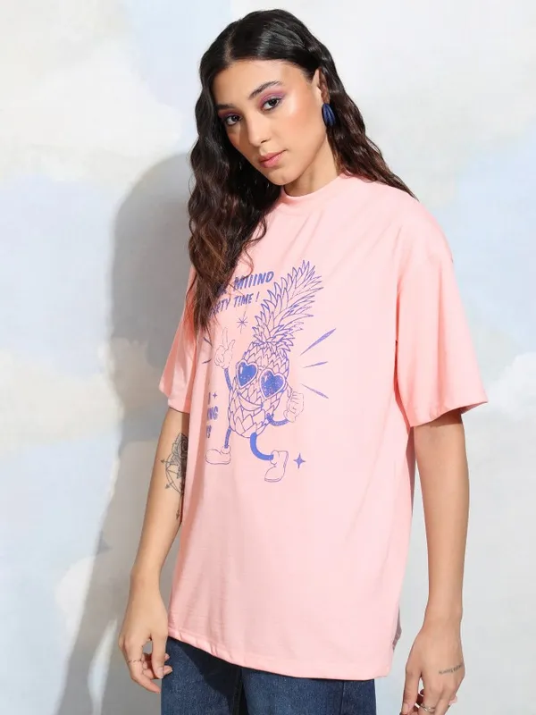 Tokyo Talkies Women Pink Printed Round Neck T-Shirt