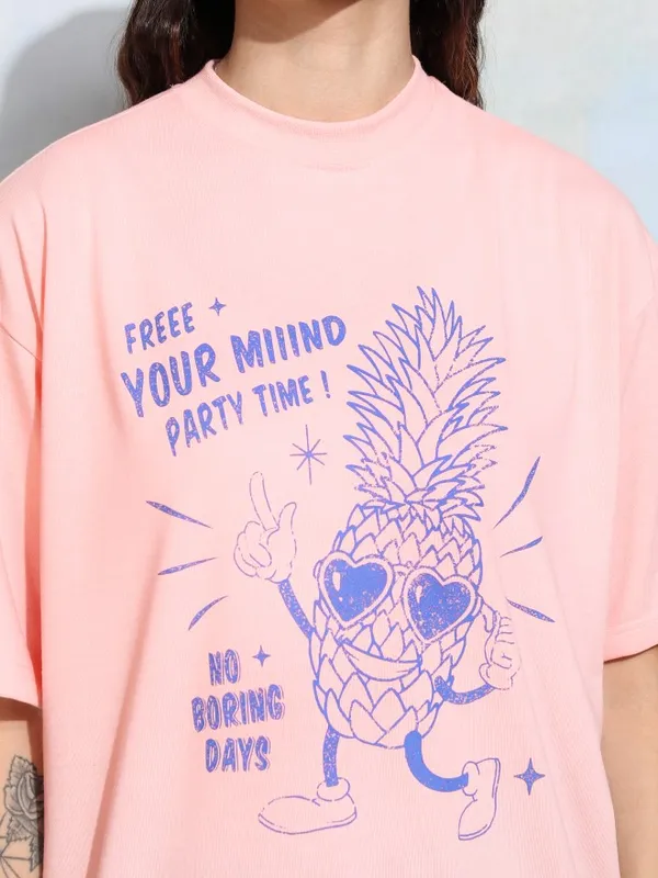 Tokyo Talkies Women Pink Printed Round Neck T-Shirt
