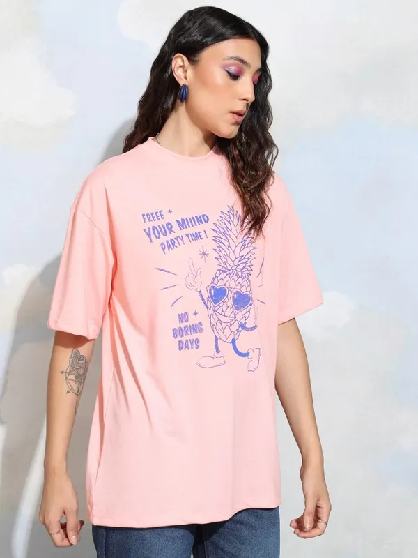 Tokyo Talkies Women Pink Printed Round Neck T-Shirt