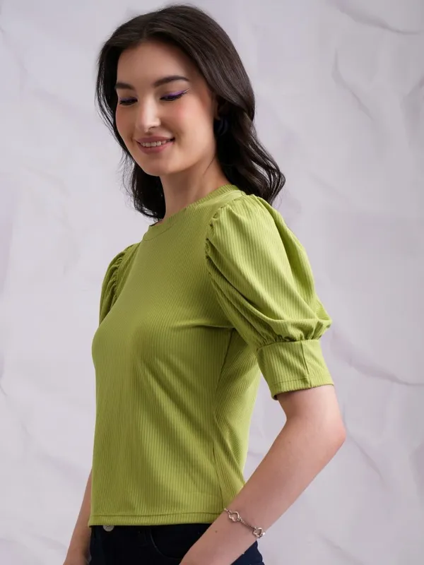 Tokyo Talkies Women Green Solid Fitted Top