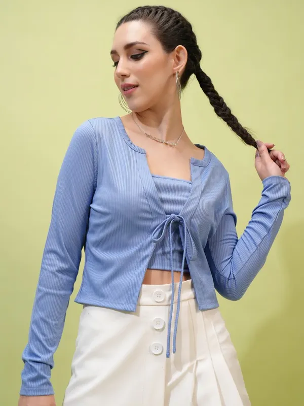  Tokyo Talkies Women Blue Solid Regular Tops