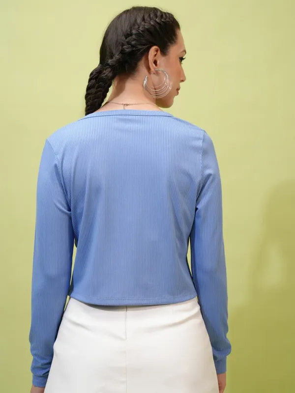  Tokyo Talkies Women Blue Solid Regular Tops