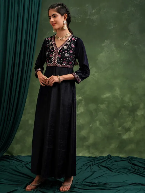  Vishudh Women Navy Blue Embroidered Maxi Dresses