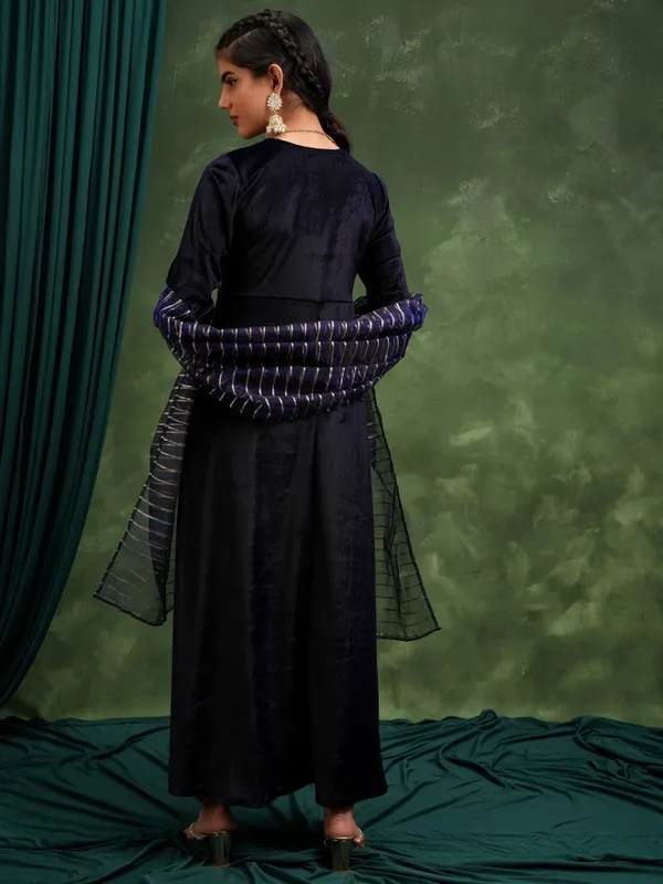  Vishudh Women Navy Blue Embroidered Maxi Dresses