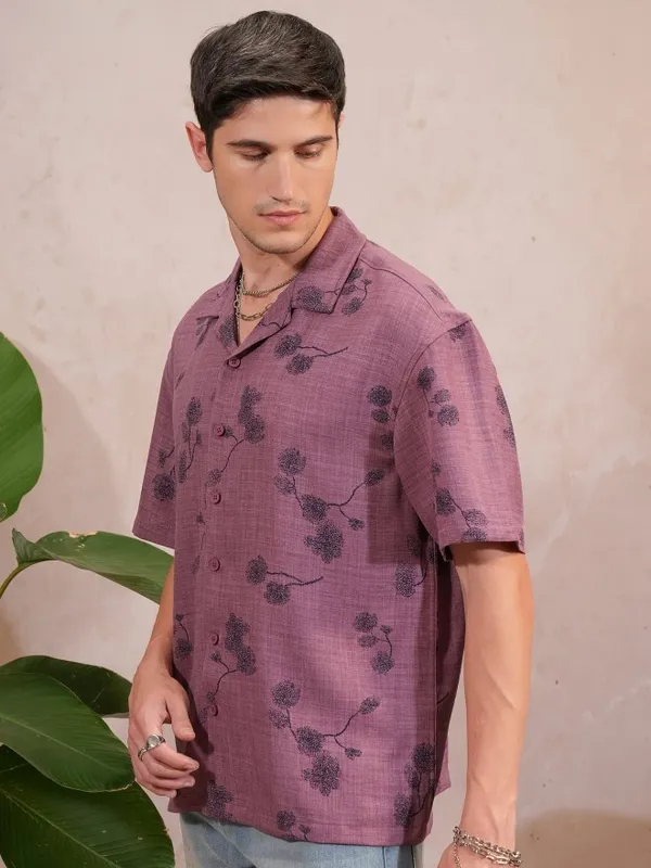  Locomotive Men Pink Printed Oversized Fit Casual Shirts
