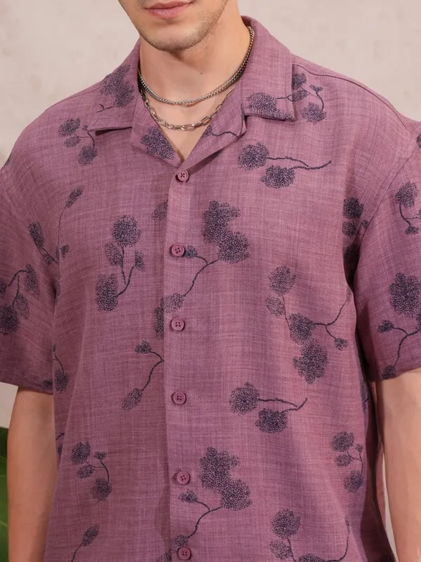  Locomotive Men Pink Printed Oversized Fit Casual Shirts
